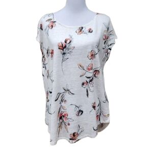 Rachel Zoe 100% Linen Blouse White Floral Print Short Sleeves